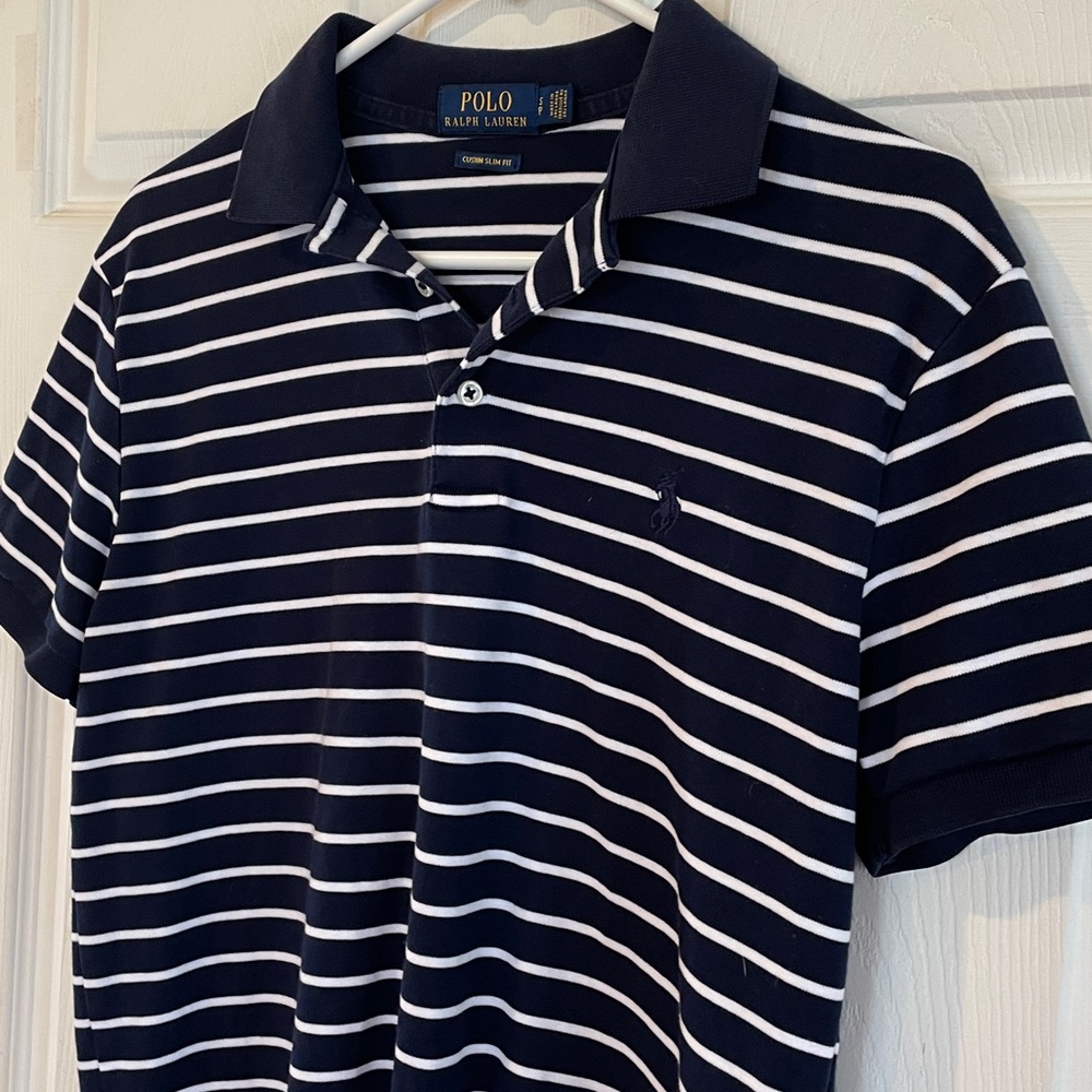 Polo Ralph Lauren Size SP Navy and White Striped Polo Shirt - Picture 4 of 10